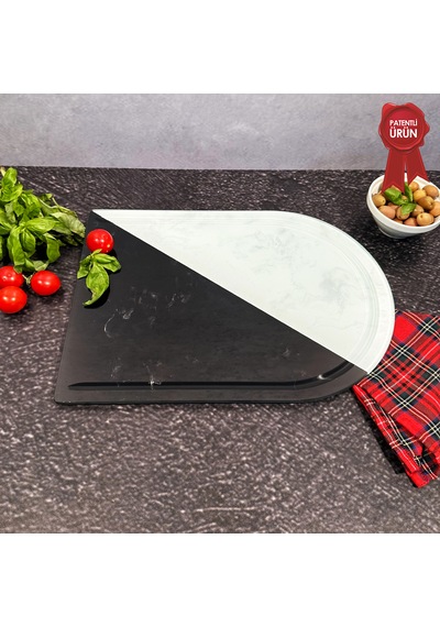 Kanallı Cam Kesme Tahtası - Black Or White - Kenarı Oval- 25x35cm