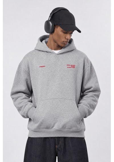 Respire Erkek Notbasic Baskılı Oversize Hoodie Gri Melanj