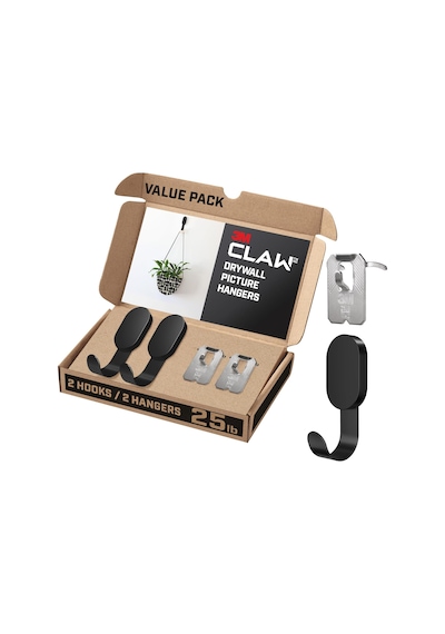 3m Claw 25 Lbs. Alçıpan Kanca Ve Resim Askısı Seti, Ev Dekoru Ve Oda Dekoru İçin Ağır Asma Çözümü, 2 Mat Siyah Kanca Ve 2 Resim Askısı