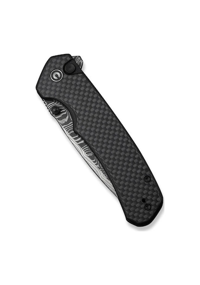 Civivi Brazen Twill Carbon Fiber Overlay On Black G10 Handle Damascus Blade Kamp Çakı Siyah