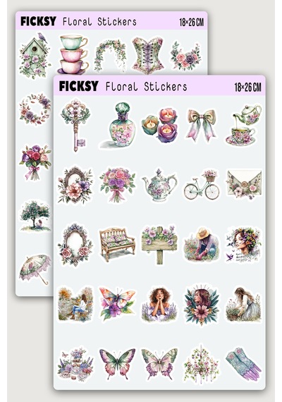 Bahçe Keyfi Çiçek Sticker - 50 Adet Etiket Çıkartma Diğer