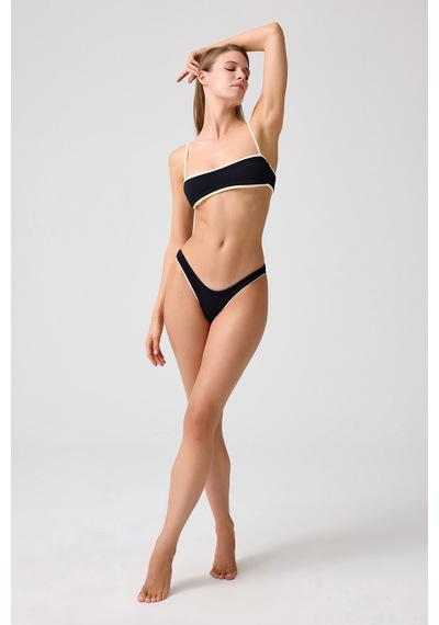 Los Ojos X Melodi Siyah-krem Dokulu Bikini Üstü Bandeau Top Siyah-krem