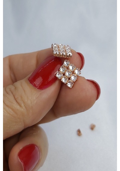 925 Ayar Rose Renk Baget Kare Gümüş Küpe