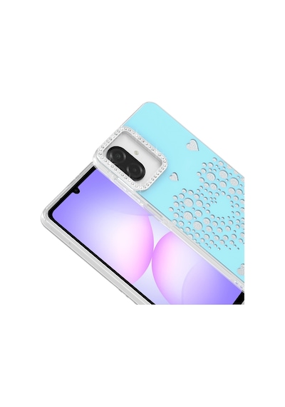Maks Technology Samsung Uyumlu Galaxy A07 Kılıf Damla Taşlı Mkst Rivas Sert Pc Kapak - Mavi