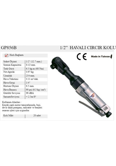 Gison Gp856B 1/2" Havalı Cırcır Kolu N11.5510