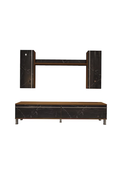 Decoraktiv Eko 5d Mdf Std Krom Ayaklı Tv Ünitesi Tv Sehpası Ceviz - Siyah Mermer