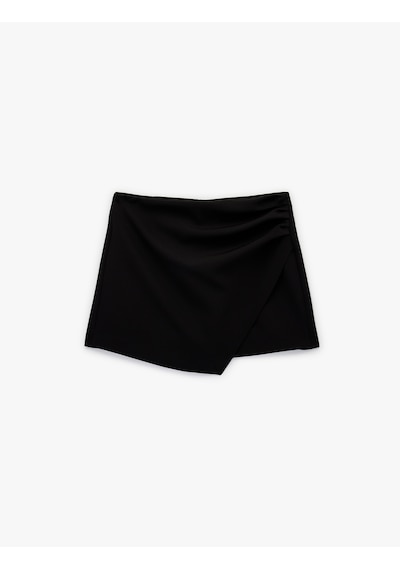 Koton Drape Detaylı Kruvaze Mini Şort Etek Siyah 6sak70095pw Siyah