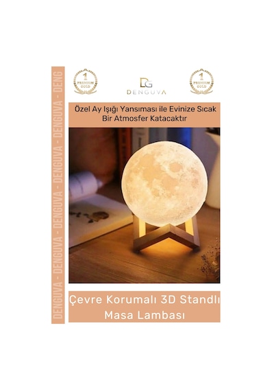 Ledışık Dekoratif 3d Moonlight Standlı Pilli Pla Güvenli Çocuk Odası Modern Led Ay Gece Masa Çok Renkli