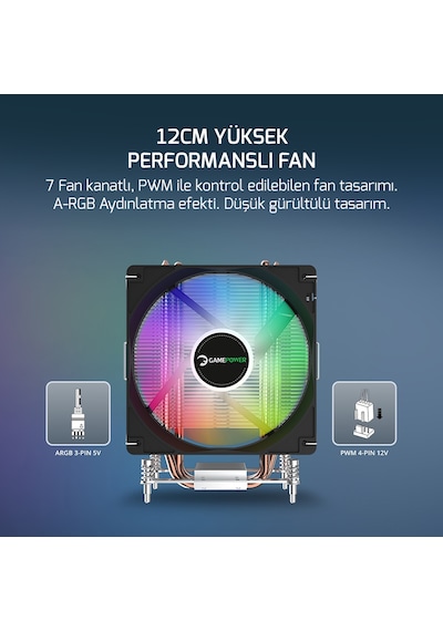 Gamepower Glace Tc6 Argb Siyah 1x120mm Lga1851/am5 İşlemci Hava Azaz3gmp0025
