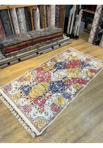 Salerno Çamaşır Makinesinde Yıkanabilir Kilim Halı Hs1035 Çok Renkli