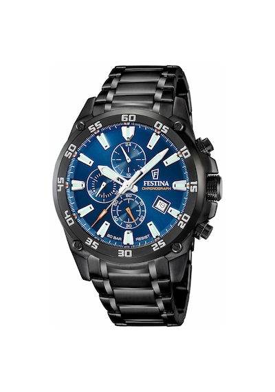 Festina F20735/1 Timeless Chronograph Quartz Çelik Siyah Mavi Kadran 20 Atm 47 Mm Erkek Kol Saati Siyah