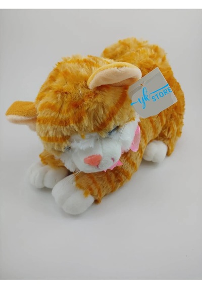 25 Cm Peluş Yatan Sarı Kedi Sesli Büyük