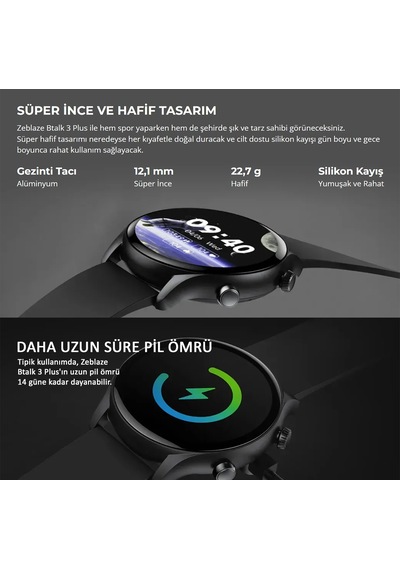 Zeblaze Btalk 3 Plus 1.39" HD Renkli Ekran  Akıllı Saat (Distribütör Garantili)