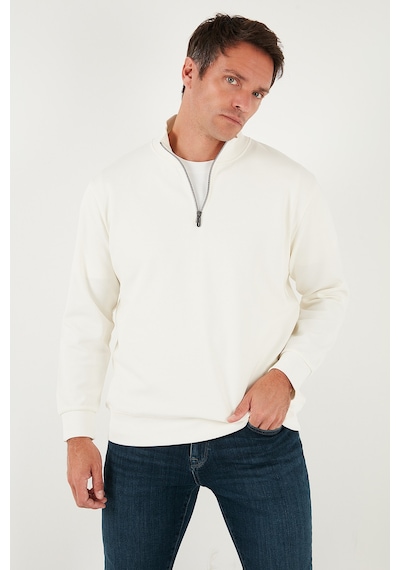 Buratti Pamuklu Regular Fit Yarım Fermuarlı Dik Yaka Erkek Sweat 5905470 Ekru