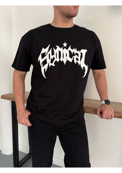 Barlashive Erkek Kısa Kol Yazlık Tişört Bisiklet Yaka Baskılı Oversize T-shirt - Siyah Çok Renkli
