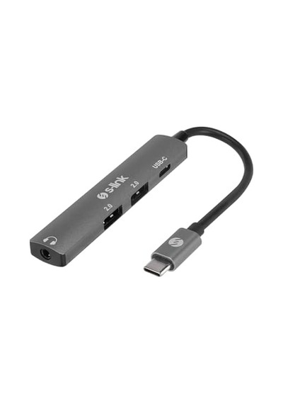 Swv-usbc024 4 İn 1 Gri Metal Typec To 2 Usb2.0 Usb-c, 3.5mm Aux Port Type C Adaptör