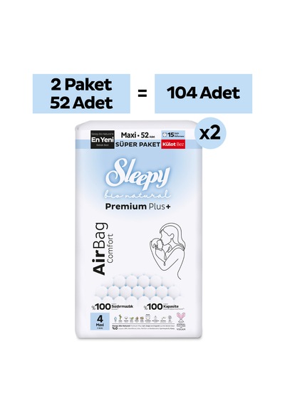 Sleepy Bio Natural Premium Plus Airbag Comfort Avantaj Paketi Külot Bez 4 Numara Maxi 104 Adet