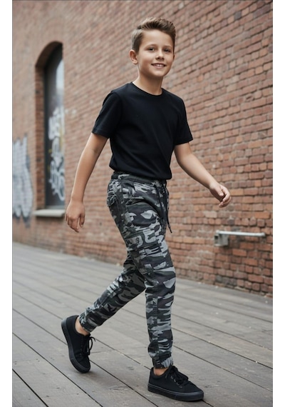Black Steel Garson Boy Erkek Kamuflaj Desen Pantolon Yeşil