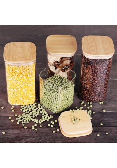 1400ml Sızdırmaz Vakumlu Bambu Kapaklı Borosilikat Cam Kavanoz Hava Geçirmez & Dayanıklı Gıda Saklama Kabı Diğer