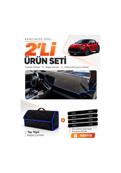 E-biz Toyota Chr Head Up Display Yok 2024-2026 Torpido + Tay Tüyü Çanta - Siyah-mavi - To028