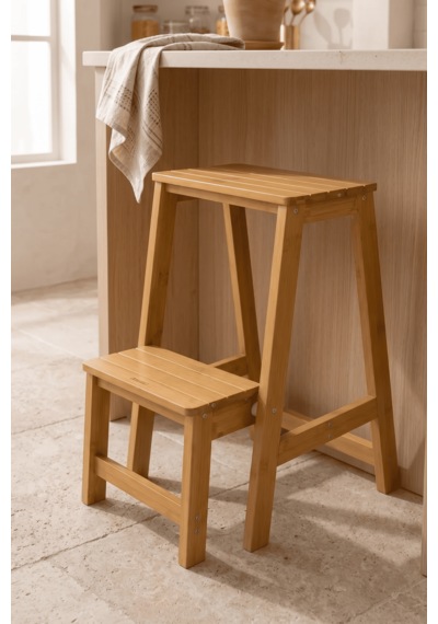 Robin Home Bambu Basamaklı Katlanabilir Merdiven Mutfak Tabure