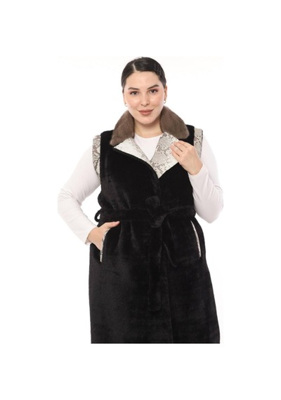 Lady Sharm Kürk Yaka Alpaka Yelek Siyah
