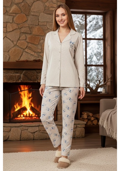 Remsa Kadın Tavşan Desenli Suprem Pijama Takımı 0528 Vizon09 Vizon09