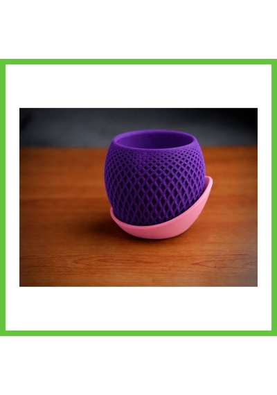 Bezos 3d Baskı Küre Saksı - Kafes Dokulu İki Parçalı Dekoratif Saksı - Mor-pembe Dmc