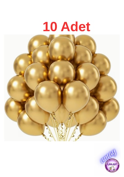 10 Adet 12 İnç Metalik Balon Helyum Uyumlu Parlak Lateks Parti & Organizasyon Balonu Altın