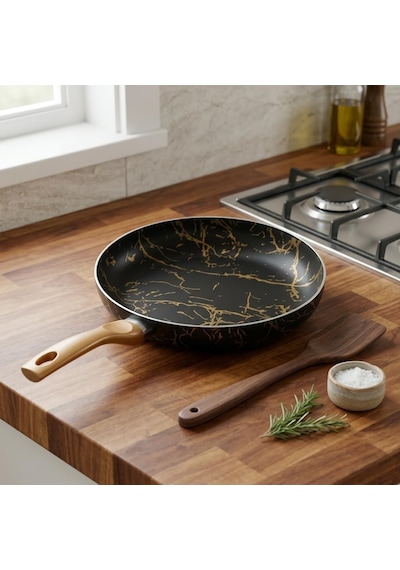 Tr Papilla Desert Maxi Tava Siyah Gold Desenli Şık Tasarımlı Geniş Pişirme Tavası 26 Cm - 28 Cm Ölçü Seçenekl Diğer