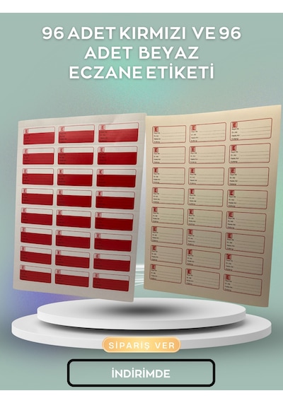 96 Adet Kırmızı Ve 96 Adet Beyaz Eczane Etiketi