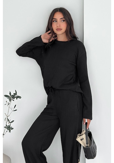 Noa & Noa Kadın Ribana Fitilli Triko Takım Rahat Kesim & Günlük Stil Siyah