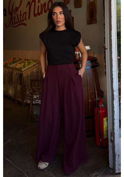 Madmext Bordo Rahat Kesim Pileli Pantolon Mg2709