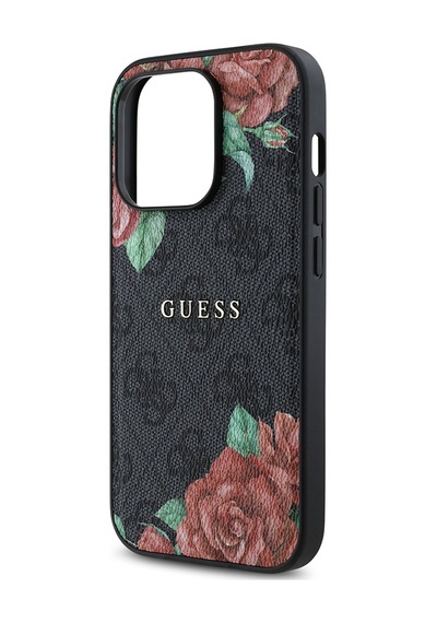 Apple Uyumlu iPhone 14 Pro Max Kılıf Guess Lisanslı Magsafe Gül Baskılı 4g Desenli Yazı Logolu Kapak Siyah