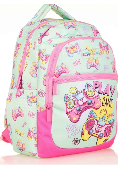Kaukko Kids Yeşil Pembe Oyun Konsolu Kız Çocuk Okul Sırt Çantası