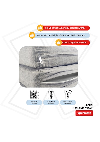 Xpermate Katlanır Yatak Yer Yatağı Misafir Yatağı 80x180x8 Gri