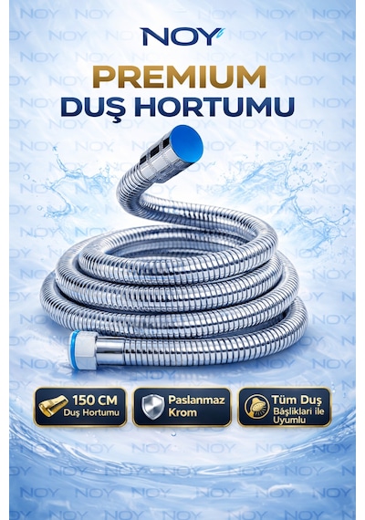 Duş Başlığı Uyumlu Duş Hortumu 150 Cm Paslanmaz Krom Metalik