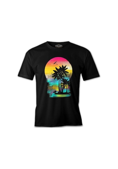 Palms And Birds - Yaz Siyah Erkek Tshirt