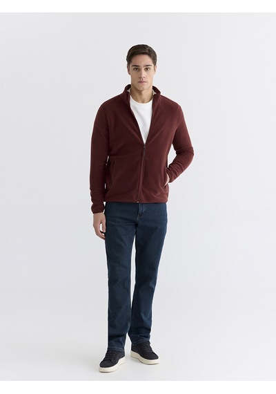 Lcwaıkıkı Classic Bordo Dik Yaka Uzun Kollu Polar Erkek Fermuarlı Sweatshirt