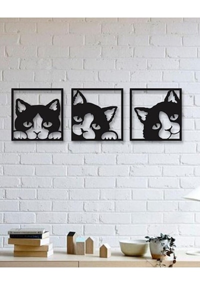 Ahşap Kedi Duvar Panosu 3lü Set