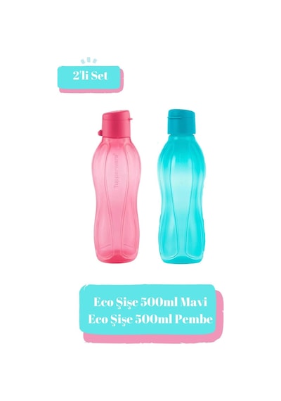 Tupperware Eco Kolay Kapak Şişe 500 Ml Mavi Ve Pembe Suluk Matara Çevre Dostu 2'li Set Siyah