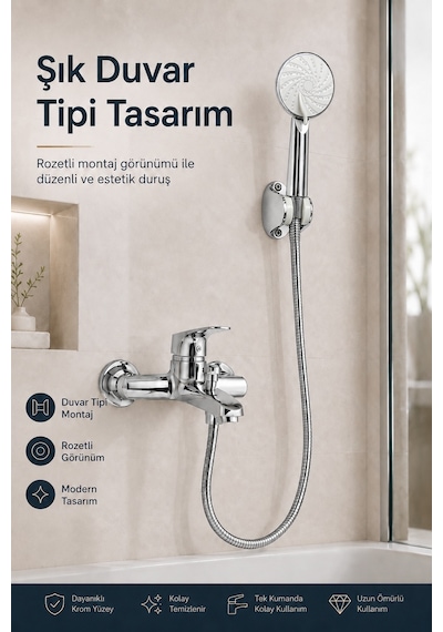 Krom Banyo Bataryası Duş Seti Mafsallı El Duşu Sıcak Soğuk Mix Musluk Ve Duş Başlığı Set Gri