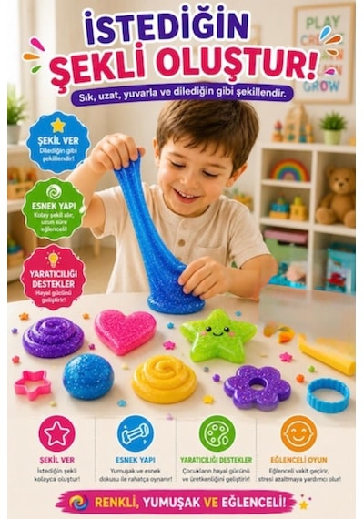 Oyuncak Dumpling 5'li Slime Simli Parlak Renkli Esnek Yumuşak Doku Oyun Jeli Oyun Hamuru Çin Mantısı Sukuşi Çok  Renkli
