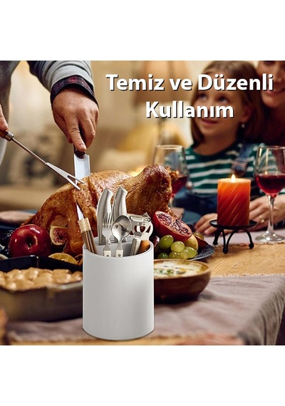 Ezere Çatal - Biçak - Kasik Saklama Ve Kurutma Kutusu Dönebilen Mutfak Düzenleyici - Beyaz Beyaz