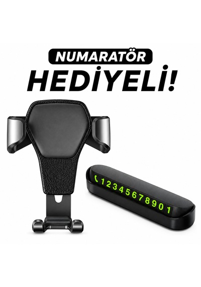 Araç İçi Otomatik Telefon Tutucu Havalandırma Izgarası Uyumlu + Numaratör li Siyah