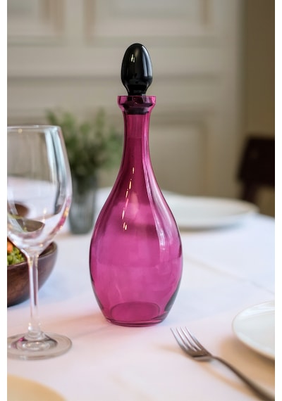 Pembe Cam Kapaklı Sürahi - Pembe Renk Modern Tasarım Damla Karaf