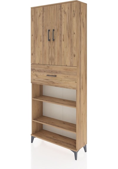 Arges Dolap 5 Raflı Tek Çekmeceli 2 Kapaklı 88x30x221 Çam-çam Atlas Çam
