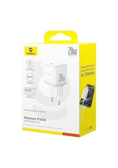 20w Hızlı Şarj Cihazı, Palm 1c Usb-c Duvar Adaptörü, Bct Soğutma Teknolojisi Ve Akıllı Çip Koruması, Kompakt Şarj Başlığı, Beyaz