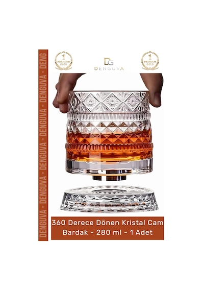 Bardak Lüks Tasarım Kokteyl Kesme Modern Sunum 360 Derece Dönen Bardak 280 Ml Kristal Cam - 1 Adet