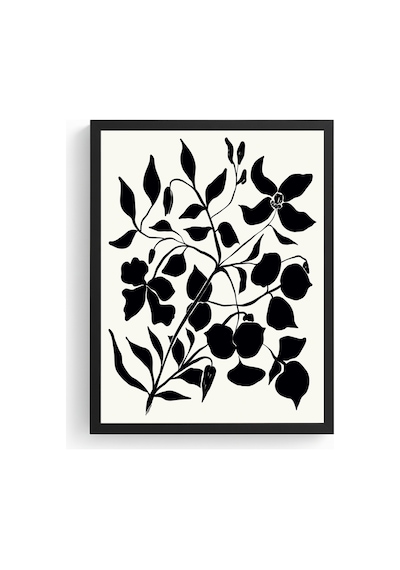 Doğal Ahşap Çerçeveli Çiçek Desenli Tablo - Minimal Huhu1252
